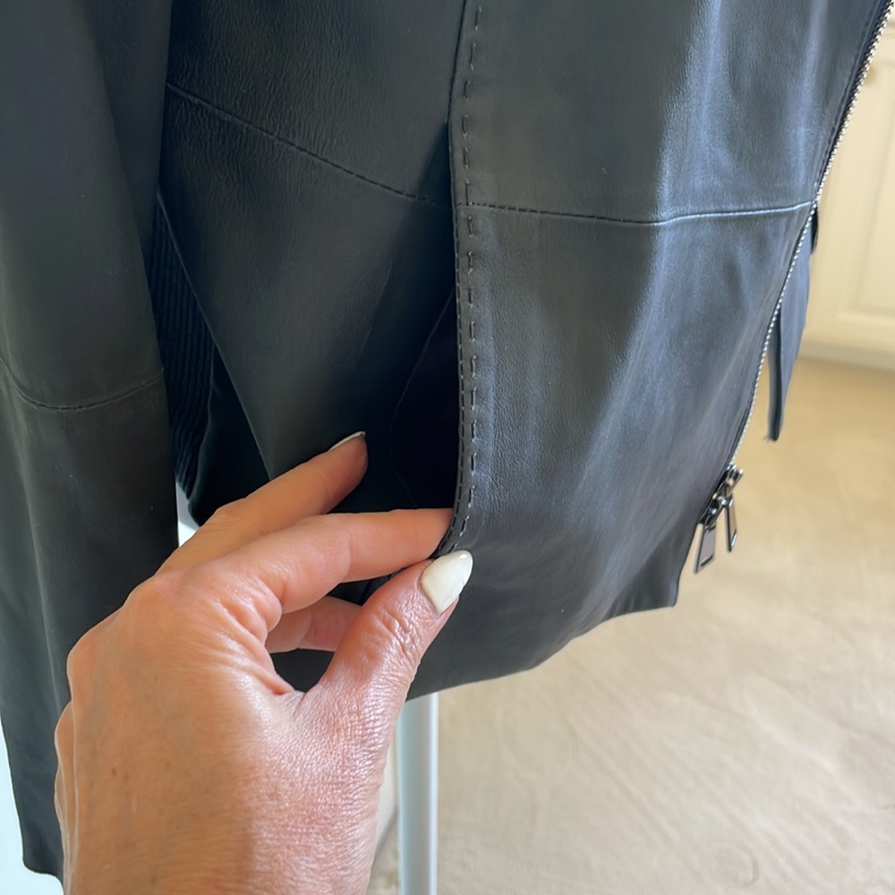 Vince Classic Scuba Goat Leather Jacket Moto Gray Size M - Picture 6 of 12